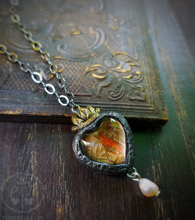 Golden Bird & Butterfly Sacred Heart ~ Pictorial Shrine Amulet