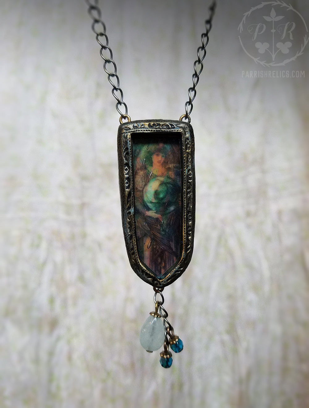Separation of Light From Darkness ~ Edward Burne Jones Pictorial Shrine Amulet ~ Iridescent Stained Glass