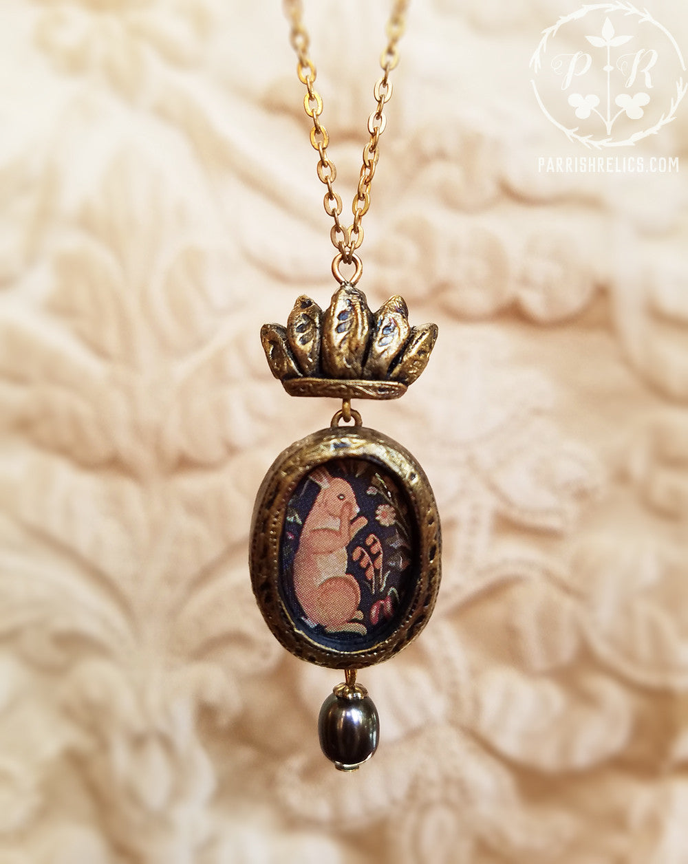 Crowned Tapestry Rabbit Amulet Necklace