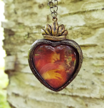 Eve & the Snake ~ Etched Glass Sacred Heart Amulet