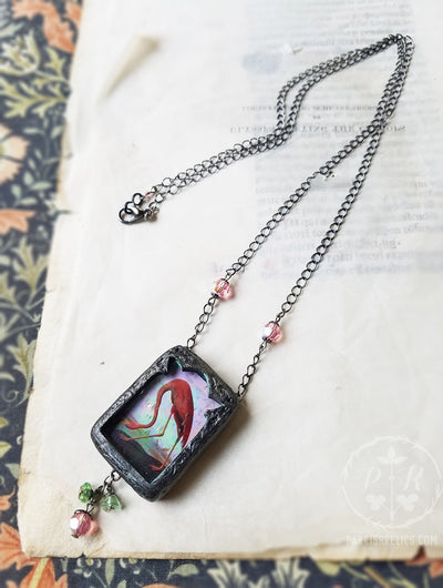 Iridescent Stained Glass Flamingo Pictorial Shrine Amulet