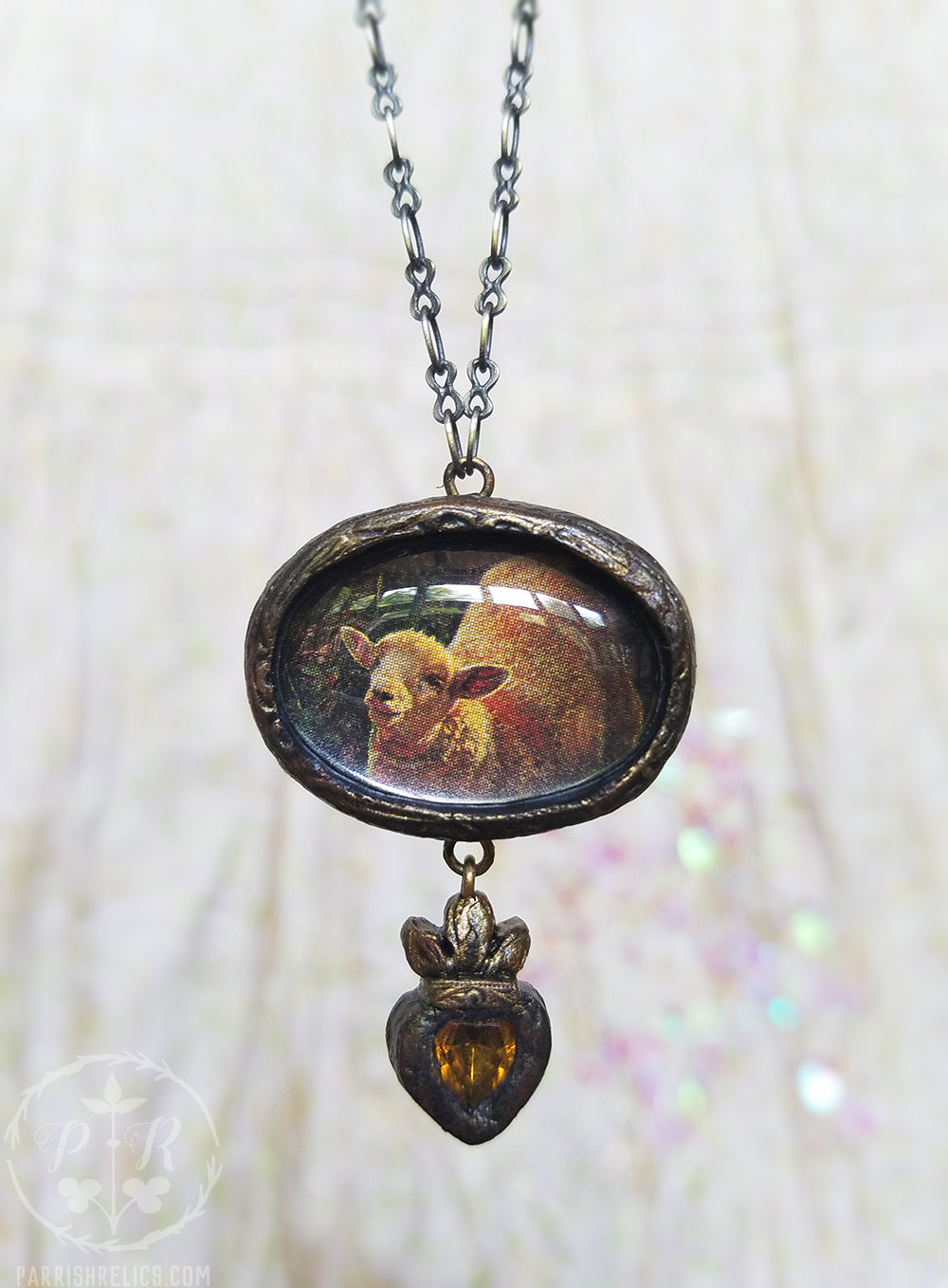 The Golden Lamb ~ Sacred Heart Pictorial Shrine Amulet