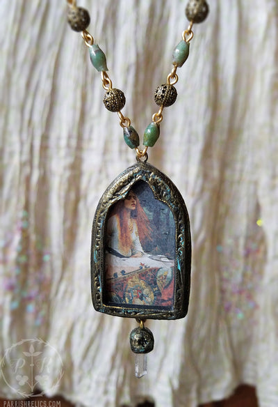 Lady of Shalott ~ Quartz Crystal Pictorial Shrine Amulet