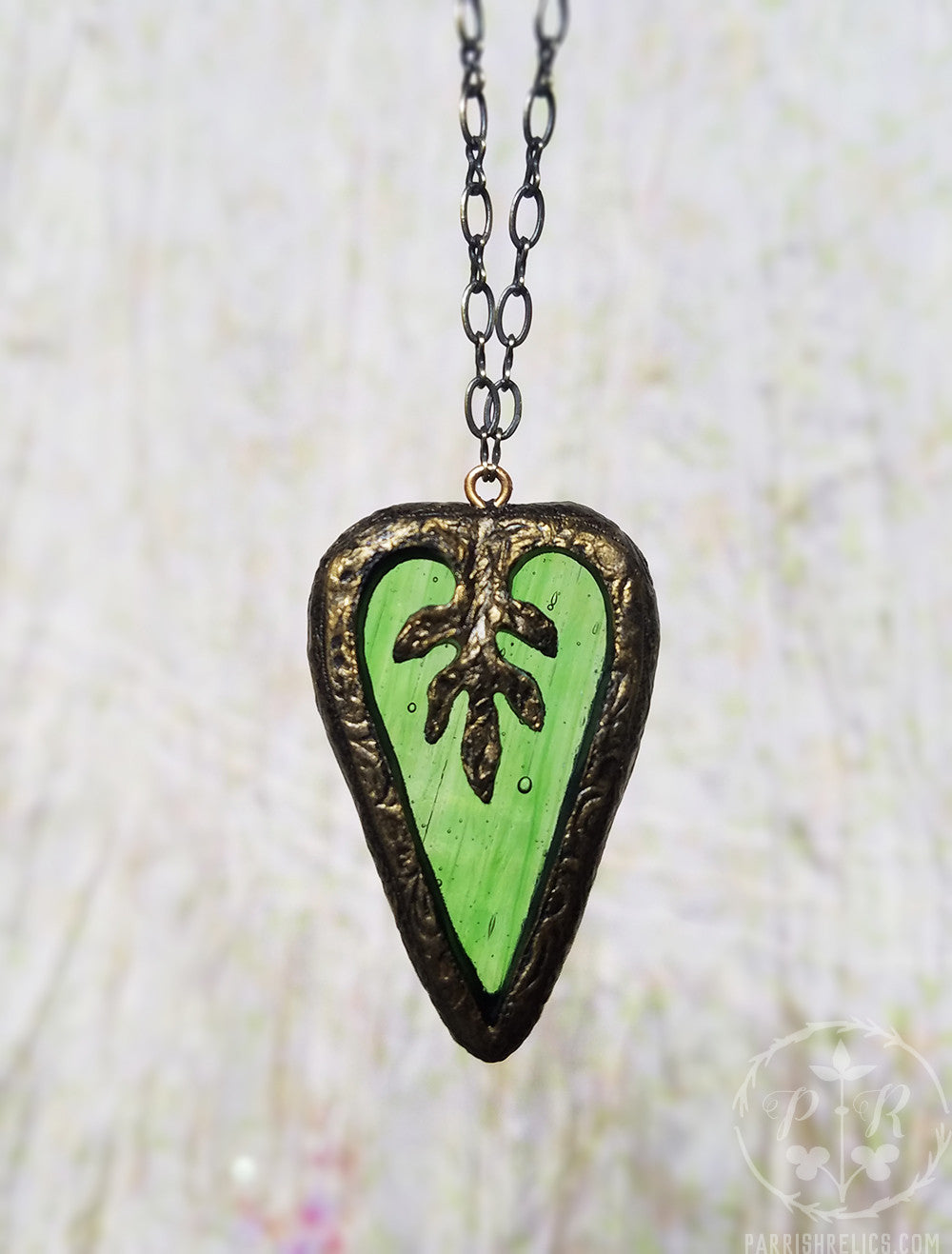 Medieval Leaf Heart ~ Stained Glass Amulet