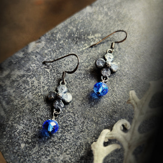 clover earrings : blue glass & sterling silver