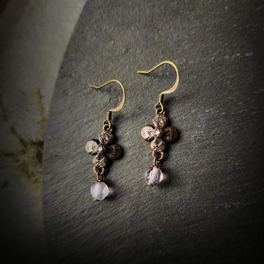 clover earrings : faceted fluorite & antiqued bronze
