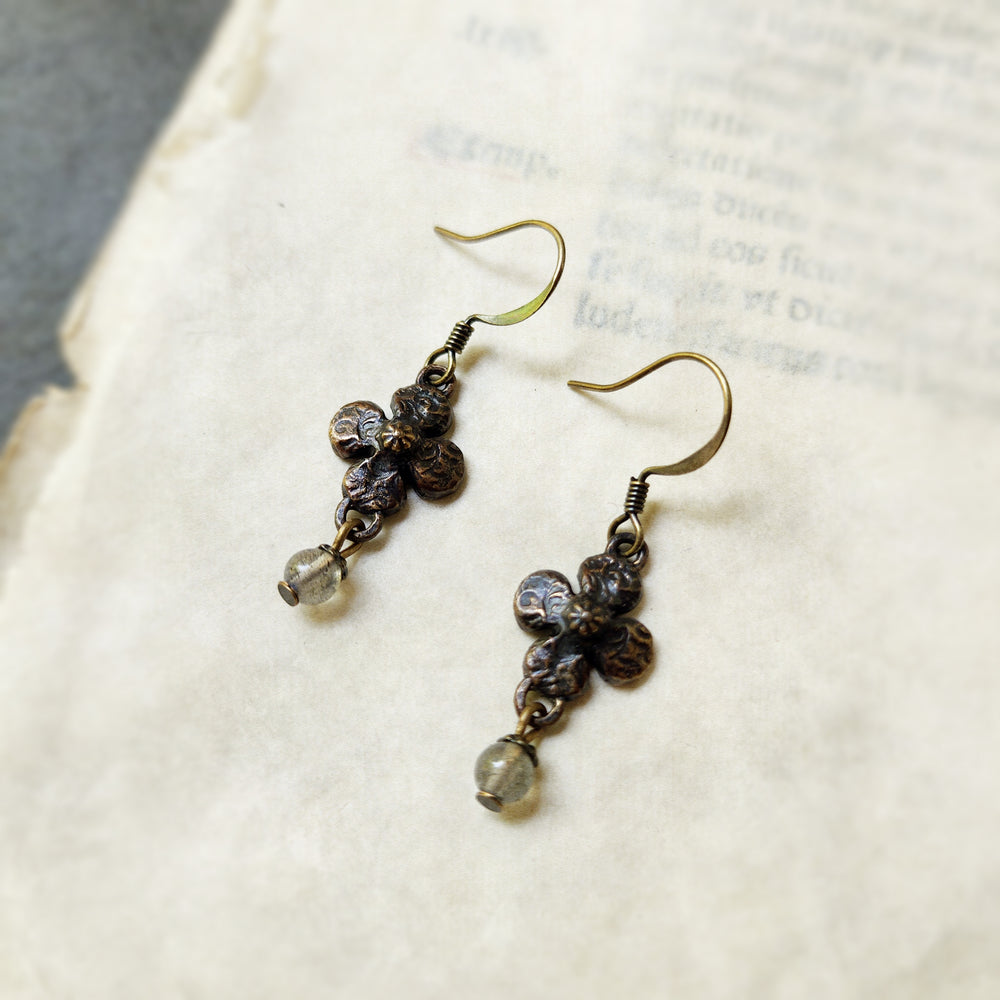 clover earrings : labradorite & antiqued bronze
