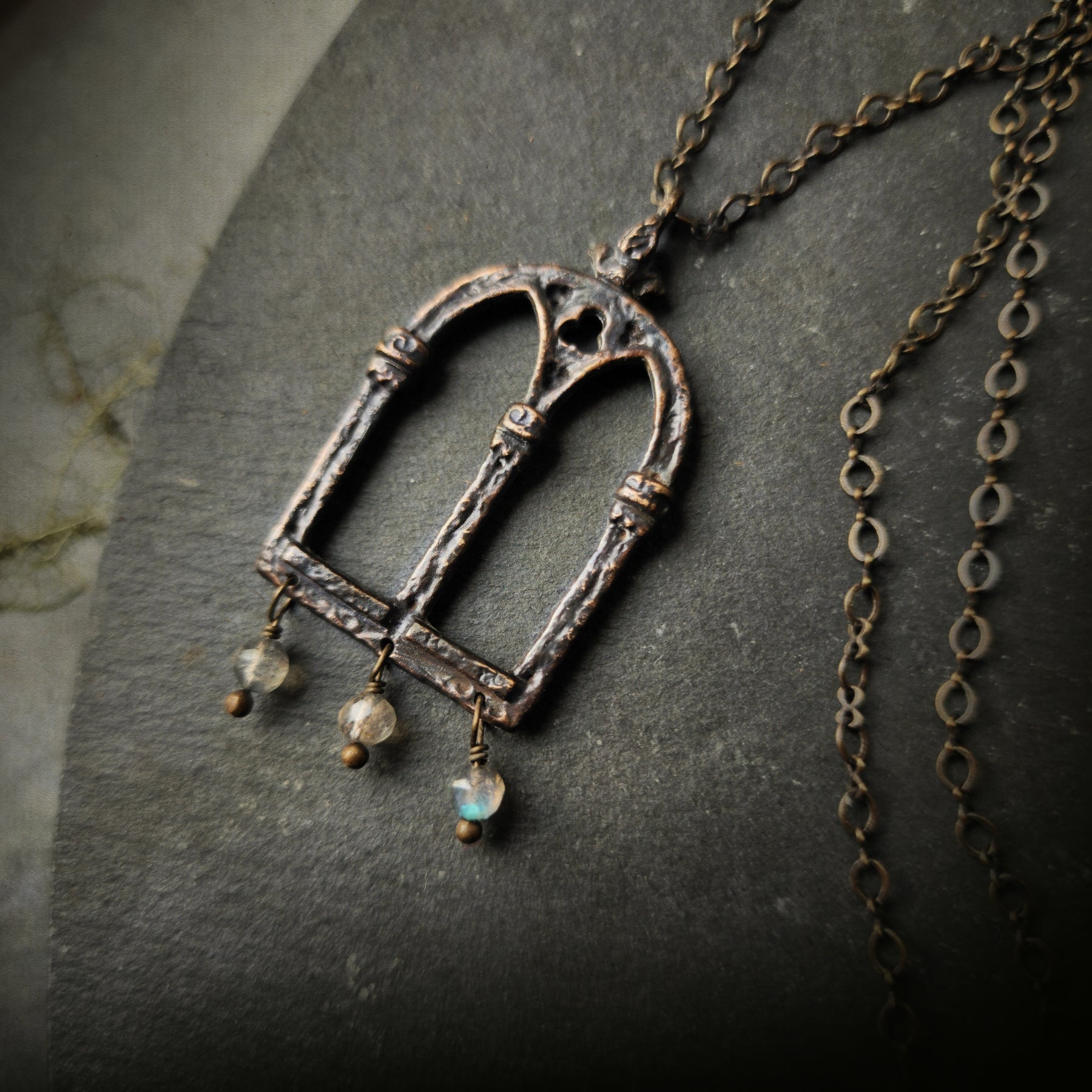 Lab Amulet crowned queen isabella window amulet - antiqued bronze labradorite ...