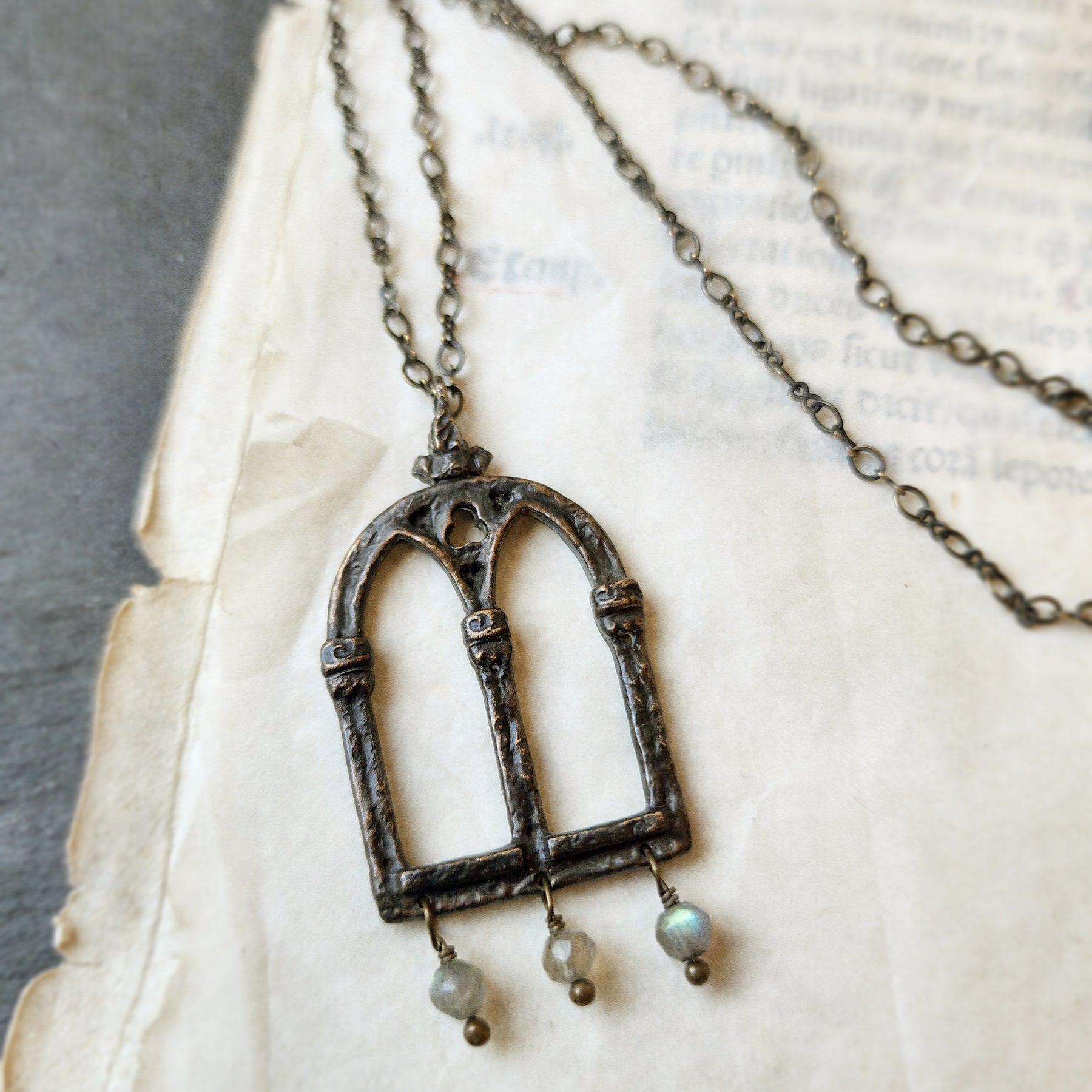 Lab Amulet crowned queen isabella window amulet - antiqued bronze labradorite ...