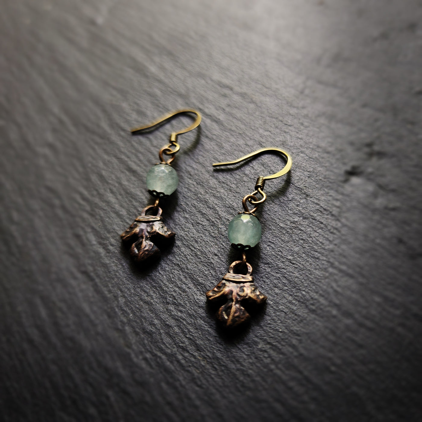 fleur earrings : aquamarine & antiqued bronze