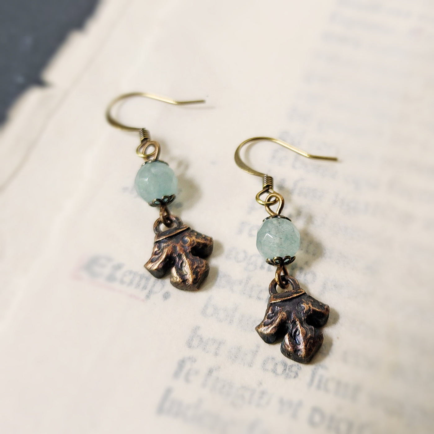 fleur earrings : aquamarine & antiqued bronze