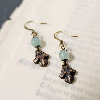 fleur earrings : aquamarine & antiqued bronze