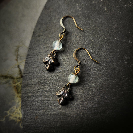 fleur earrings : pale fluorite & antiqued bronze