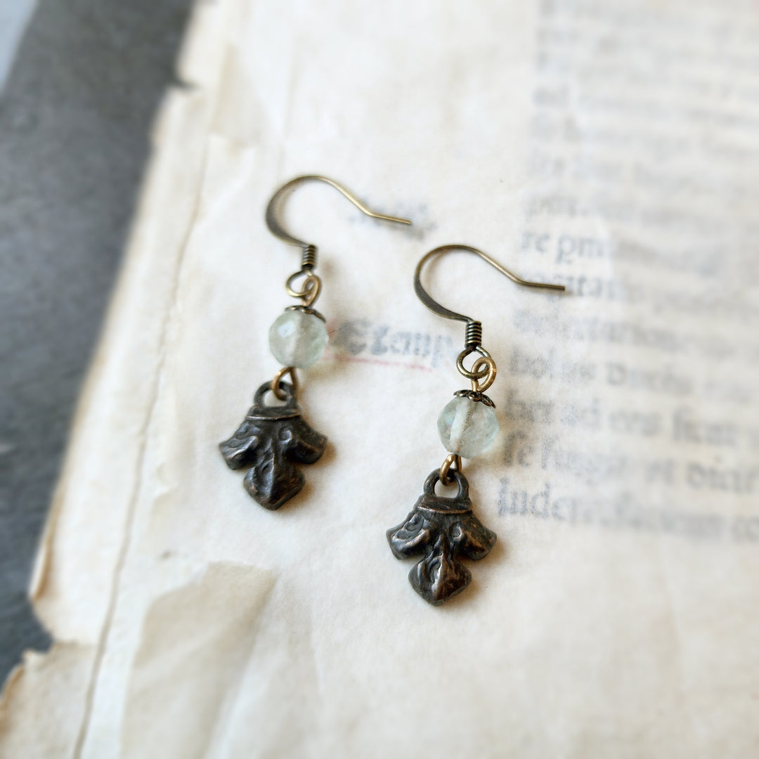 fleur earrings : pale fluorite & antiqued bronze
