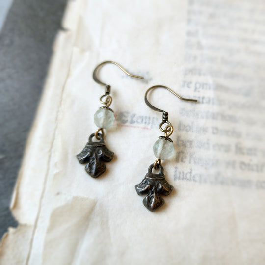 fleur earrings : pale fluorite & antiqued bronze