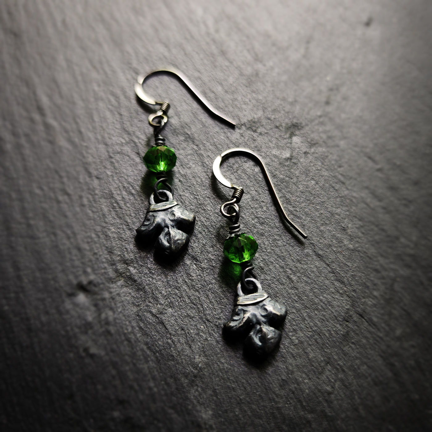 fleur earrings : green glass & antiqued sterling