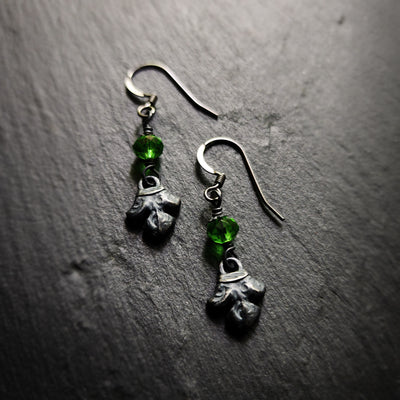 fleur earrings : green glass & antiqued sterling