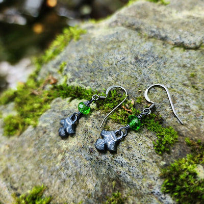 fleur earrings : green glass & antiqued sterling