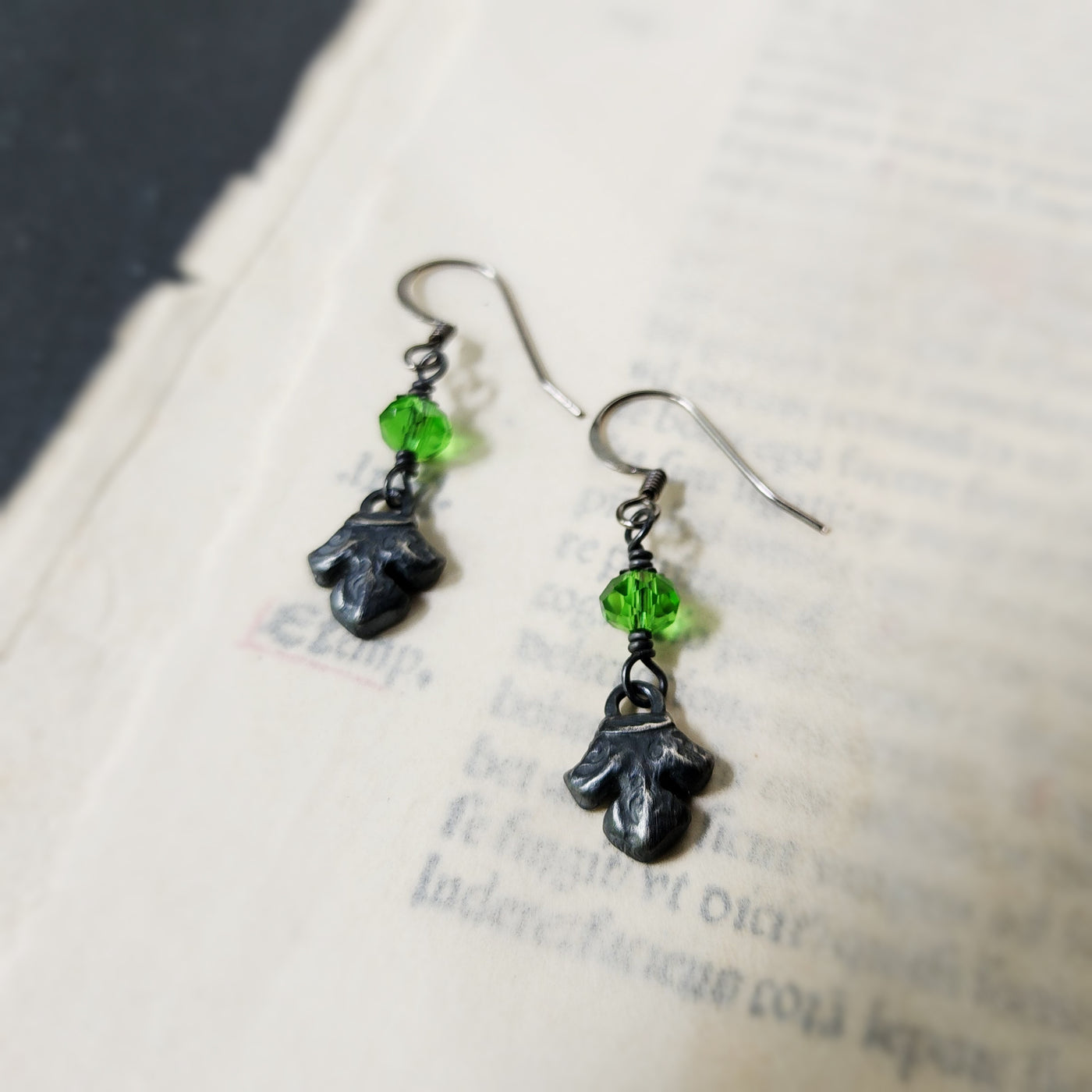 fleur earrings : green glass & antiqued sterling