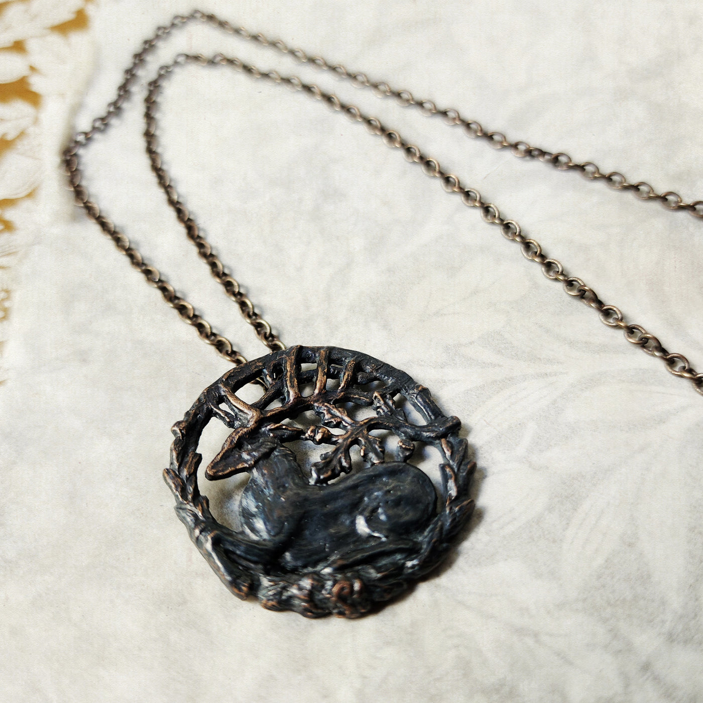 hart of the oak bower amulet - antiqued bronze