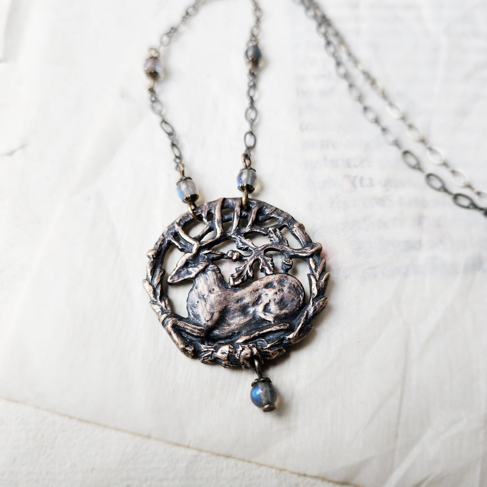 hart of the oak bower amulet - bronze & labradorite
