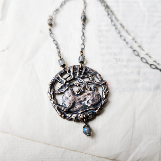 hart of the oak bower amulet - bronze & labradorite