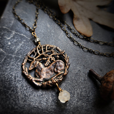 hart of the oak bower amulet - bronze & carved quartz