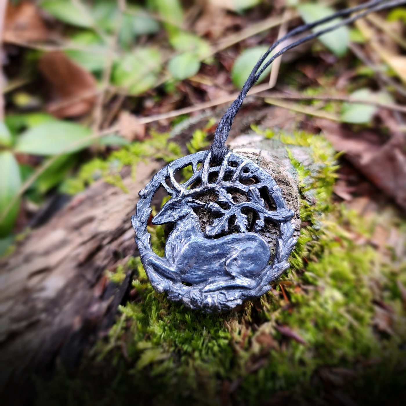 hart of the oak bower amulet - sterling silver on waxed linen cord