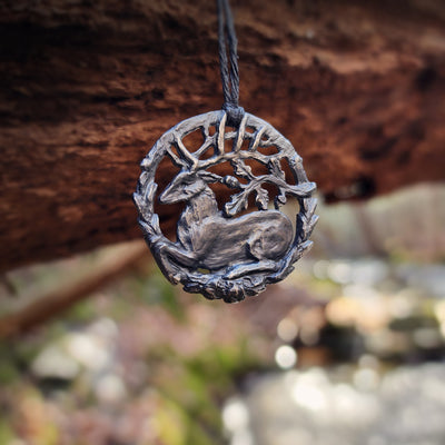 hart of the oak bower amulet - sterling silver on waxed linen cord