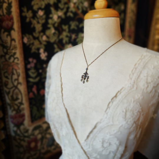 fleur de lis amulet - antiqued bronze with labradorite