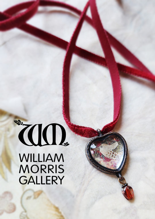 strawberry thief - pictorial heart amulet