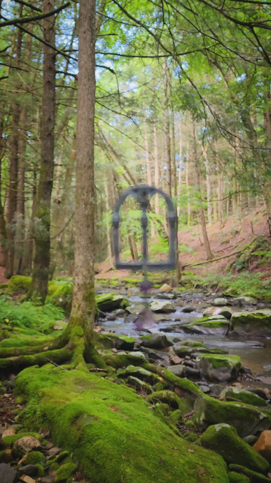 queen isabella window amulet - antiqued sterling with amethyst quartz