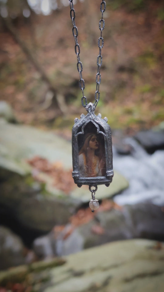 the broad stream bore her far away - venetian gothic window amulet