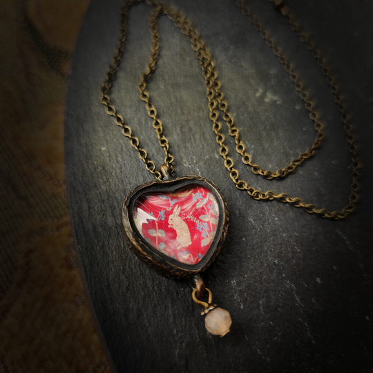 tapestry rabbit - pictorial heart amulet