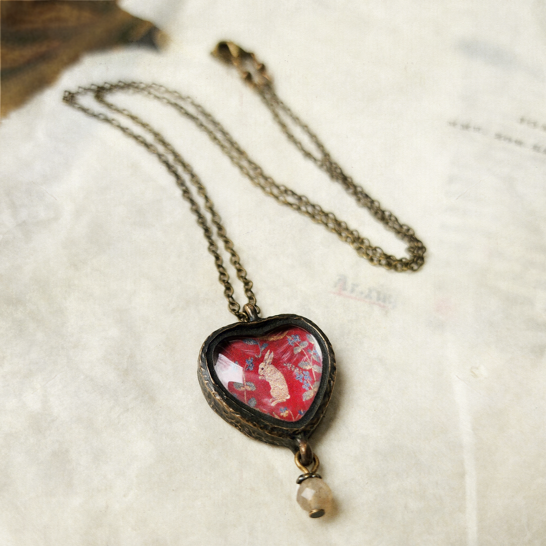 tapestry rabbit - pictorial heart amulet