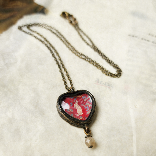 tapestry rabbit - pictorial heart amulet