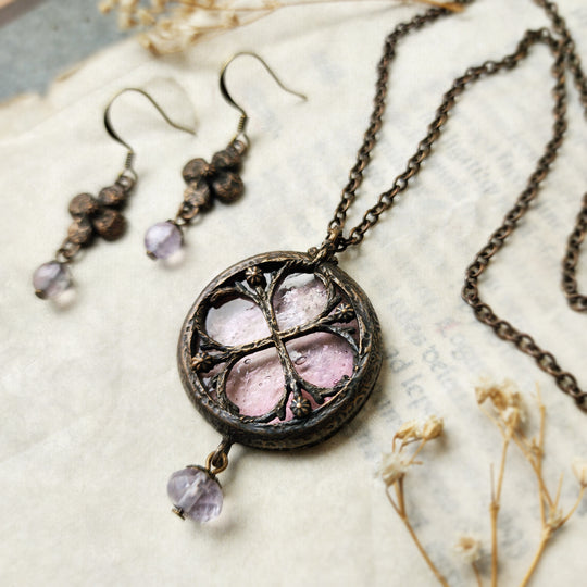 clover earrings : faceted fluorite & antiqued bronze