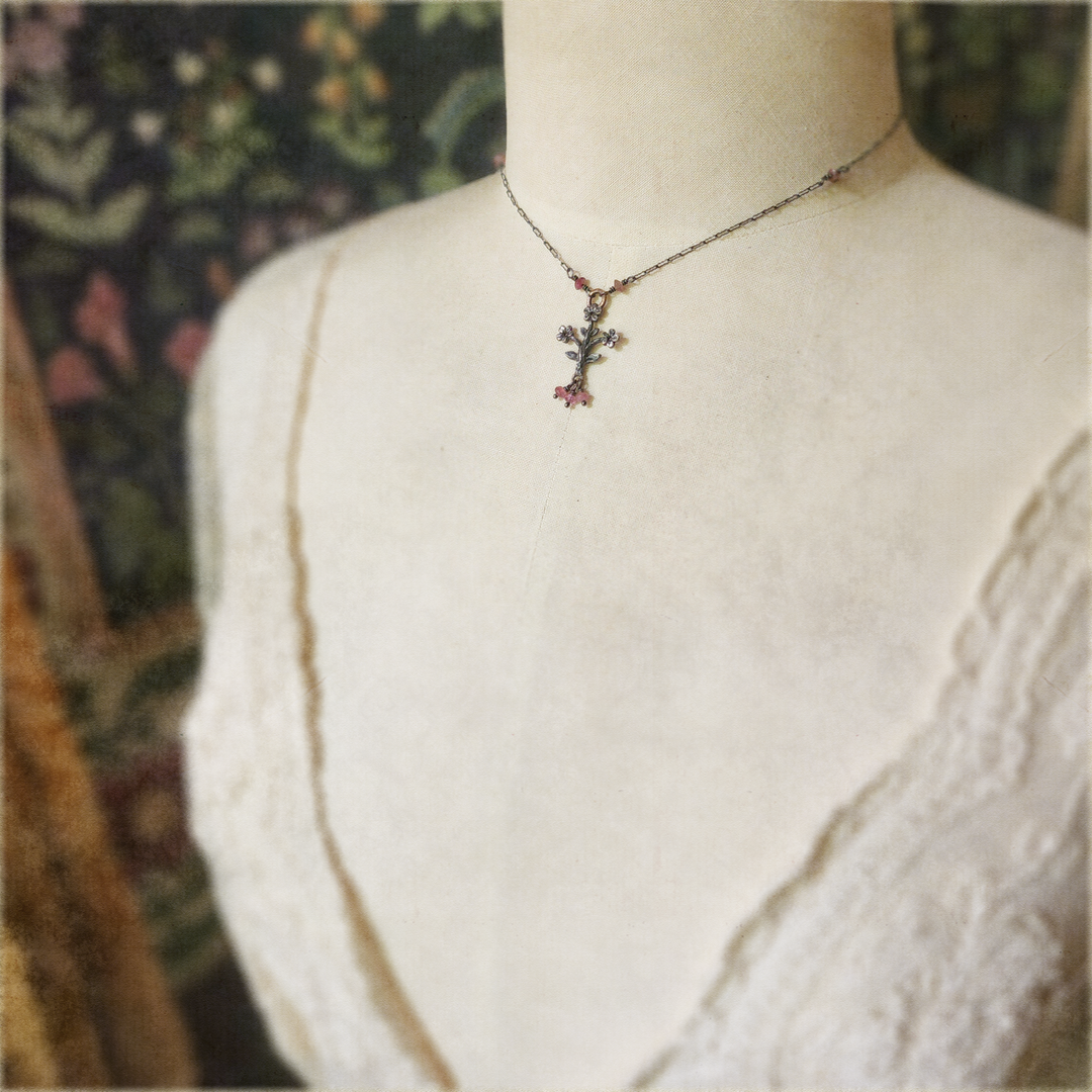 trois fleurs sacrées amulet - antiqued sterling & bronze with tourmaline