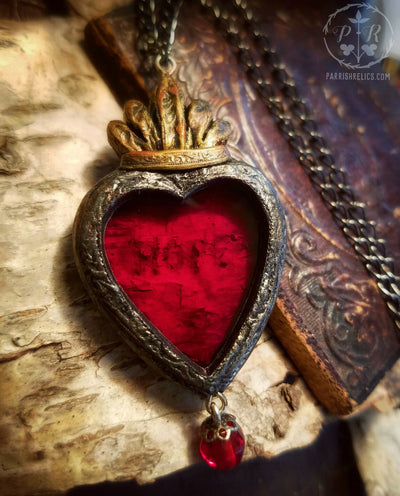 HOPE ~ Birch Bark & Stained Glass Sacred Heart Amulet