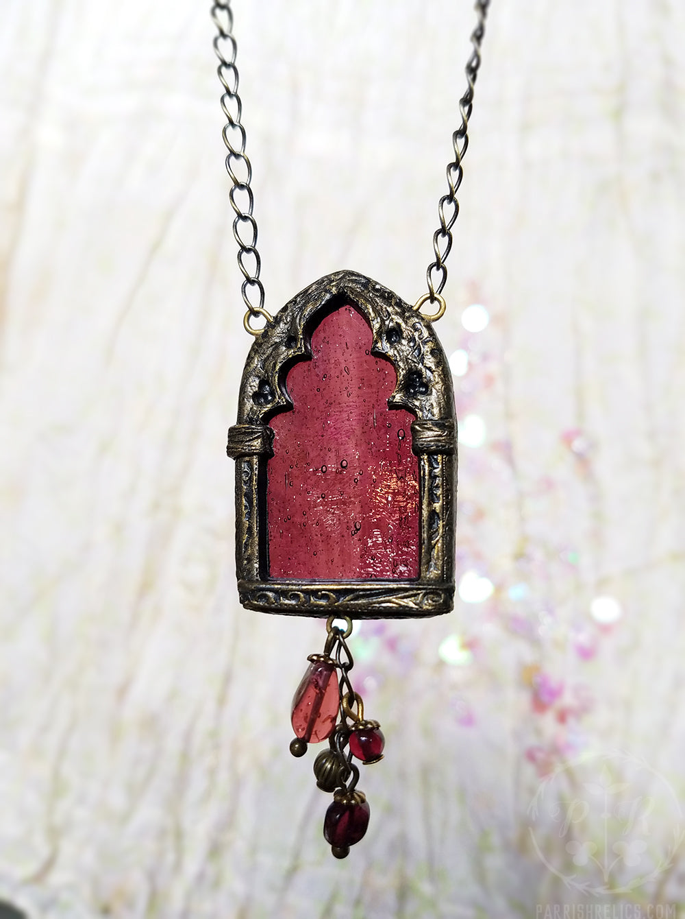 Arch of Persephone ~ Garnet Stained Glass Amulet