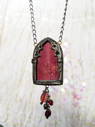 Arch of Persephone ~ Garnet Stained Glass Amulet