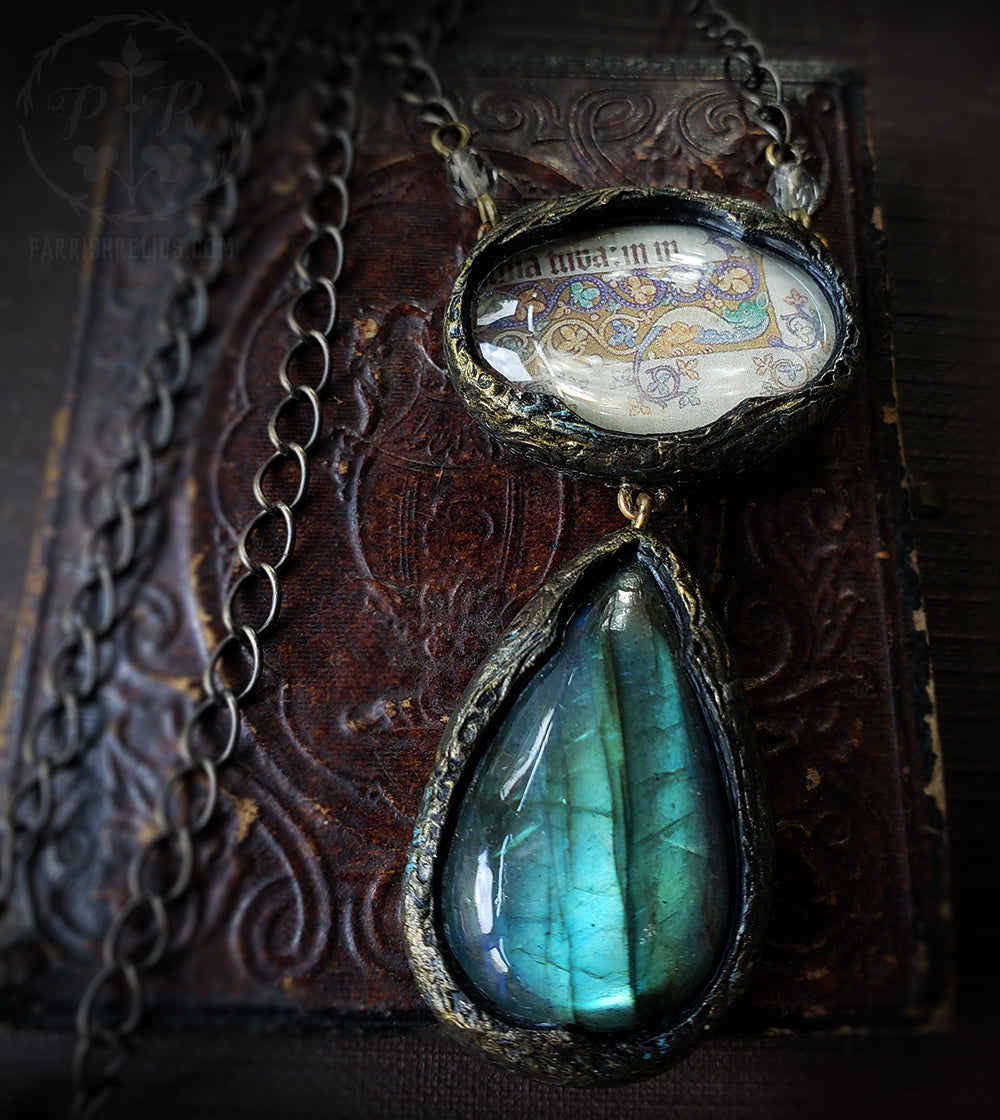 Illuminated Beastie (Luttrell Psalter) Pictorial Shrine & Labradorite Amulet