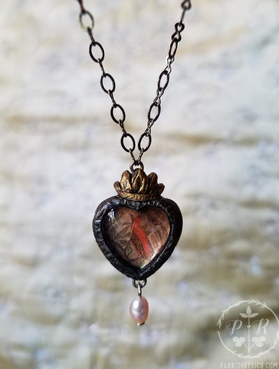 Golden Bird & Butterfly Sacred Heart ~ Pictorial Shrine Amulet