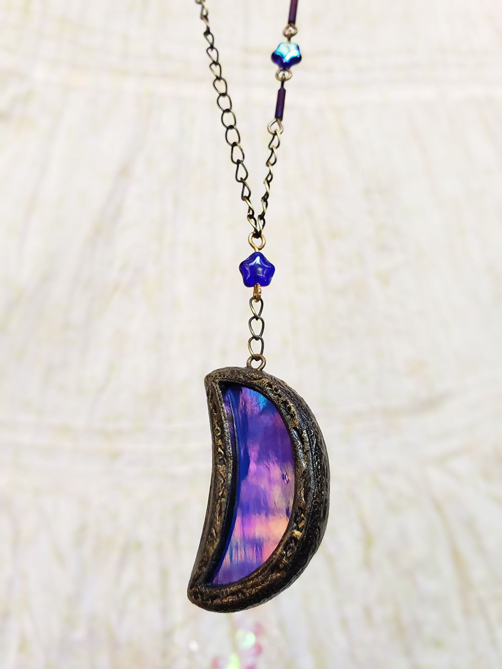 caelestis ignis ~ Iridescent Stained Glass Amulet