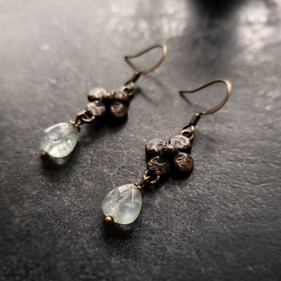 clover earrings : aquamarine & antiqued bronze