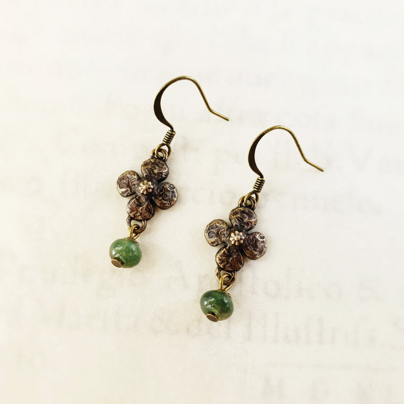 clover earrings : moss agate & antiqued bronze