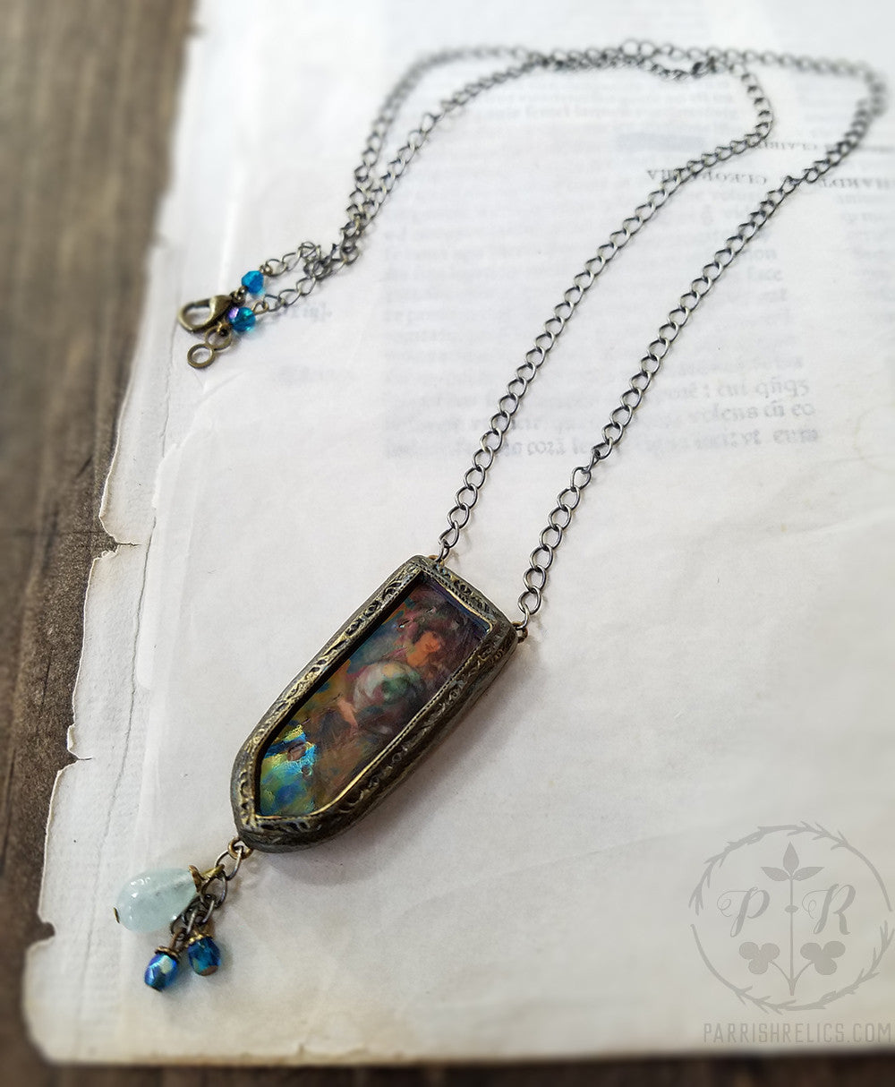 Separation of Light From Darkness ~ Edward Burne Jones Pictorial Shrine Amulet ~ Iridescent Stained Glass