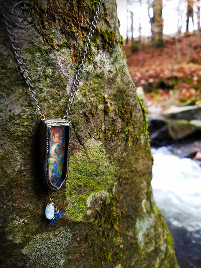 Separation of Light From Darkness ~ Edward Burne Jones Pictorial Shrine Amulet ~ Iridescent Stained Glass