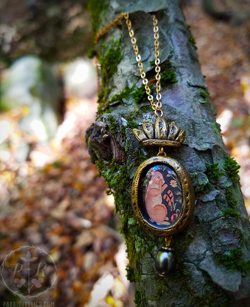 Crowned Tapestry Rabbit Amulet Necklace