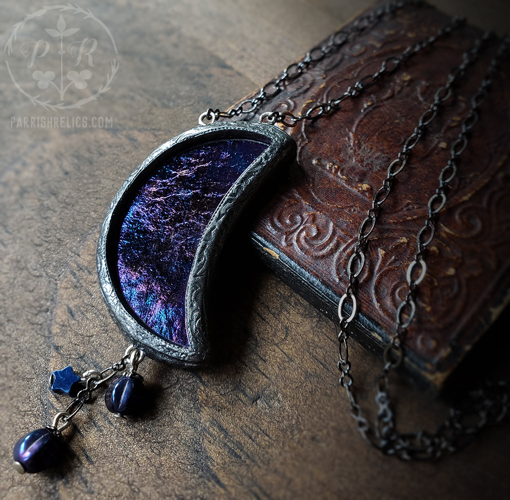 lux dubia luna ~ Iridescent Stained Glass Amulet